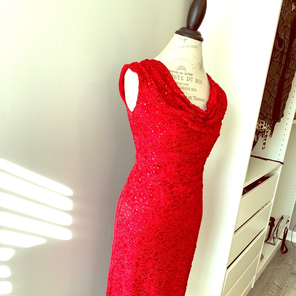 Red Lace Holiday Party Dress